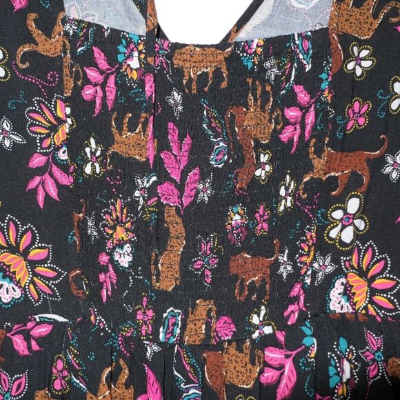 NWT Sz 1 Torrid Rayon Slub Balloon Sleeve Twist Font Black Leopard Leaves Dress - Picture 11 of 12